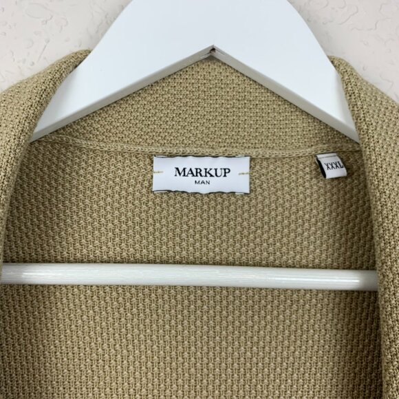 Mark Up Jacket Mens XXXL Tan Knit 2 Button Blazer Cardigan Sweater Pockets Beige - Picture 5 of 10